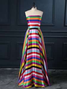  Empire Prom Dress Multi-color Strapless Printed Sleeveless Floor Length Zipper