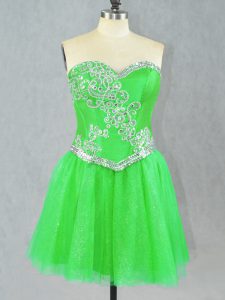 High End Green Lace Up Sweetheart Beading Prom Dresses Tulle Sleeveless