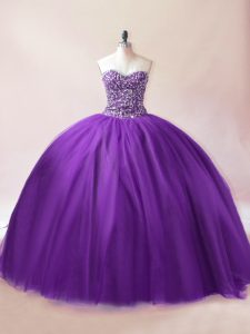 Charming Purple Sweetheart Lace Up Beading Sweet 16 Dress Sleeveless