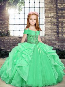  Organza Sleeveless Floor Length Little Girls Pageant Dress and Beading and Ruffles