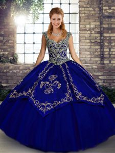 High End Blue Lace Up Straps Beading and Embroidery Quinceanera Dresses Tulle Sleeveless