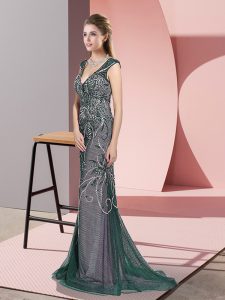 Exceptional Peacock Green Sleeveless Tulle Sweep Train Zipper Prom Dresses for Prom and Party