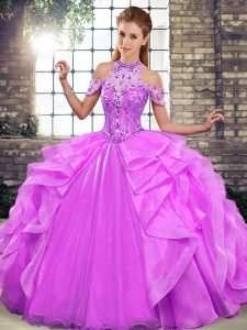 Fitting Organza Sleeveless Floor Length 15 Quinceanera Dress and Beading and Ruffles