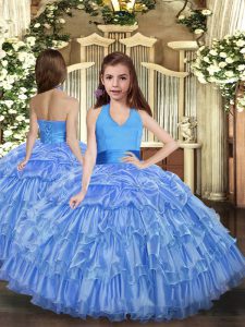 Customized Halter Top Sleeveless Organza Little Girls Pageant Dress Wholesale Ruffled Layers Lace Up