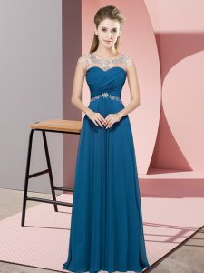  Floor Length Backless Prom Party Dress Teal for Prom and Party with Beading