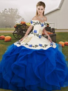 Stunning Royal Blue Sleeveless Tulle Lace Up Vestidos de Quinceanera for Military Ball and Sweet 16 and Quinceanera