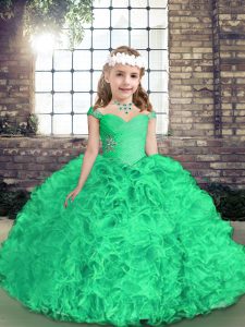  Floor Length Green Little Girls Pageant Dress Wholesale Straps Sleeveless Side Zipper