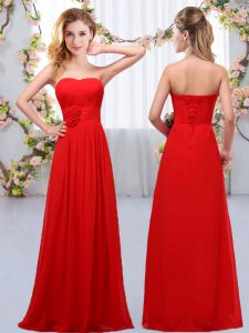 On Sale Red Empire Sweetheart Sleeveless Chiffon Floor Length Lace Up Hand Made Flower Court Dresses for Sweet 16