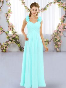 Stylish Aqua Blue Damas Dress Wedding Party with Hand Made Flower Straps Sleeveless Lace Up