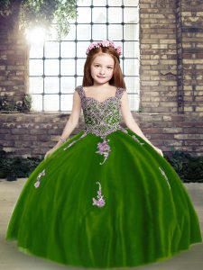 Sleeveless Tulle Floor Length Lace Up Kids Pageant Dress in Purple with Appliques