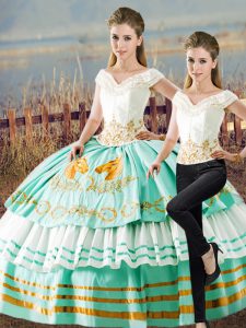  Apple Green Lace Up Quinceanera Dress Embroidery and Ruffled Layers Sleeveless Floor Length