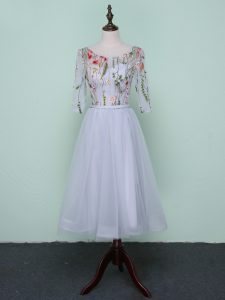 Beauteous Grey Vestidos de Damas Wedding Party with Embroidery Scoop Half Sleeves Lace Up