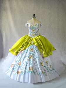 Adorable Yellow Green Sleeveless Embroidery and Ruffles Floor Length Quinceanera Gowns