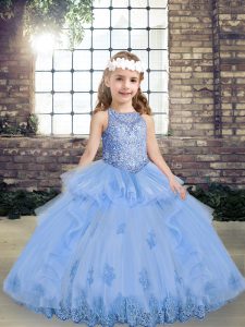  Lavender Lace Up Scoop Appliques Child Pageant Dress Tulle Sleeveless
