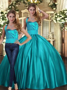 Custom Design Teal Sleeveless Floor Length Ruching Lace Up 15th Birthday Dress
