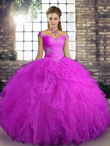  Floor Length Ball Gowns Sleeveless Fuchsia Vestidos de Quinceanera Lace Up