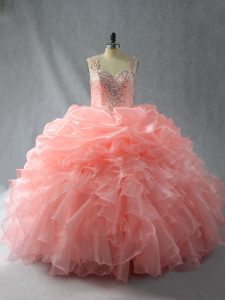Deluxe Sleeveless Beading and Ruffles and Pick Ups Zipper Sweet 16 Quinceanera Dress