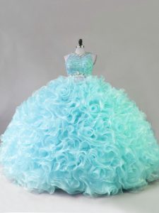 Lovely Blue Quince Ball Gowns Sweet 16 and Quinceanera with Beading Scoop Sleeveless Zipper