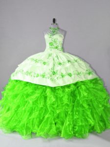 Discount Organza Sleeveless Quinceanera Gown Court Train and Embroidery and Ruffles