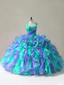 Discount Multi-color Ball Gowns Beading and Ruffles Sweet 16 Quinceanera Dress Zipper Organza Sleeveless Floor Length