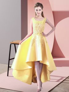  High Low Zipper Court Dresses for Sweet 16 Yellow for Wedding Party with Lace