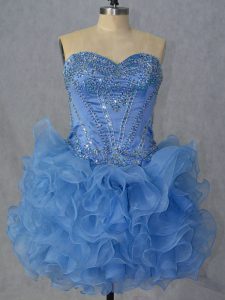 Perfect Blue Prom Dresses Prom and Party with Beading and Ruffles Sweetheart Sleeveless Lace Up
