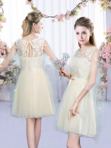 Chic Champagne Vestidos de Damas Wedding Party with Lace and Bowknot Scoop Sleeveless Lace Up
