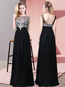 Discount Black Sleeveless Beading Floor Length Prom Gown