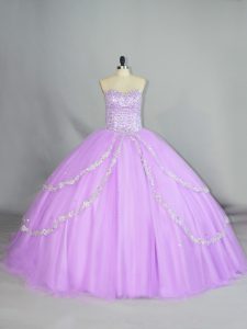  Tulle Sweetheart Sleeveless Lace Up Appliques Ball Gown Prom Dress in Lavender