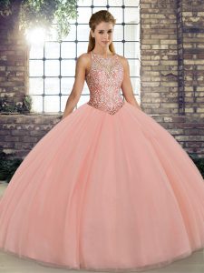  Floor Length Ball Gowns Sleeveless Peach Sweet 16 Dress Lace Up
