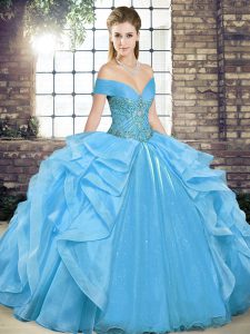 Sweet Sleeveless Beading and Ruffles Lace Up Vestidos de Quinceanera