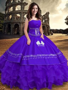  Embroidery and Ruffles 15 Quinceanera Dress Purple Lace Up Sleeveless Floor Length
