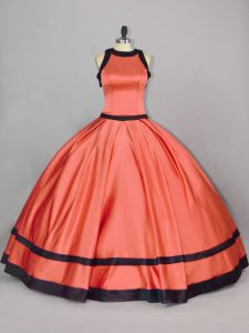  Orange Sleeveless Floor Length Ruching Zipper Sweet 16 Dress