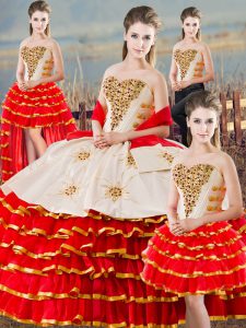Enchanting White And Red Vestidos de Quinceanera Sweet 16 and Quinceanera with Beading and Ruffled Layers Sweetheart Sleeveless Lace Up