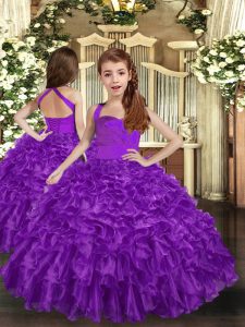  Purple Sleeveless Floor Length Ruffles Lace Up Girls Pageant Dresses