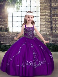  Tulle Straps Sleeveless Lace Up Beading Little Girls Pageant Gowns in Purple