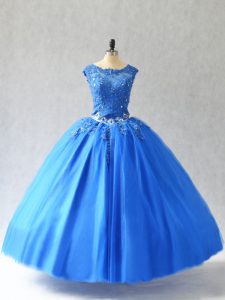 Wonderful Scoop Sleeveless Tulle Quinceanera Dress Beading and Appliques Lace Up