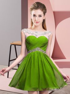  Chiffon Scoop Sleeveless Backless Beading and Ruching in Olive Green