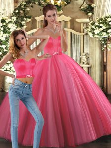 Dazzling Sleeveless Floor Length Beading Lace Up Quinceanera Dress with Coral Red