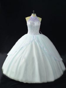  Blue Sleeveless Tulle Lace Up Quinceanera Dress for Sweet 16 and Quinceanera