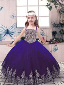Super Sleeveless Beading and Embroidery Lace Up Kids Pageant Dress