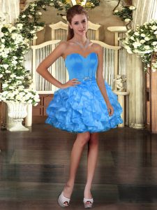 Classical Baby Blue Ball Gowns Ruffles Prom Gown Lace Up Organza Sleeveless Mini Length