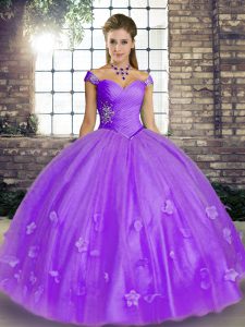  Lavender Off The Shoulder Neckline Beading and Appliques Sweet 16 Dresses Sleeveless Lace Up