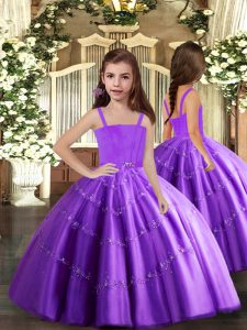  Floor Length Sleeveless Purple Little Girls Pageant Gowns Lace Up