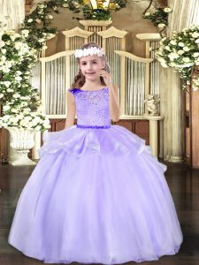  Scoop Sleeveless Child Pageant Dress Floor Length Beading Lavender Organza