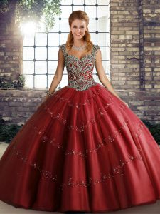 Hot Selling Tulle Sleeveless Floor Length Sweet 16 Dresses and Beading and Appliques