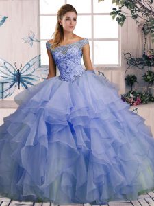  Lavender Lace Up Quinceanera Dress Beading and Ruffles Sleeveless Floor Length
