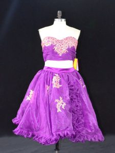 New Arrival Eggplant Purple Organza Zipper Sweetheart Sleeveless Mini Length Dress for Prom Appliques and Ruffles
