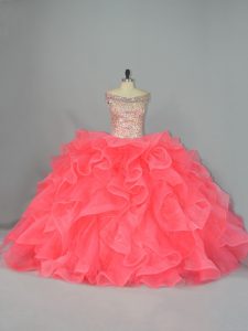 Lovely Sleeveless Lace Up Beading and Ruffles Ball Gown Prom Dress