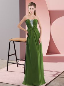 Artistic Olive Green Zipper Prom Dress Beading Sleeveless Floor Length